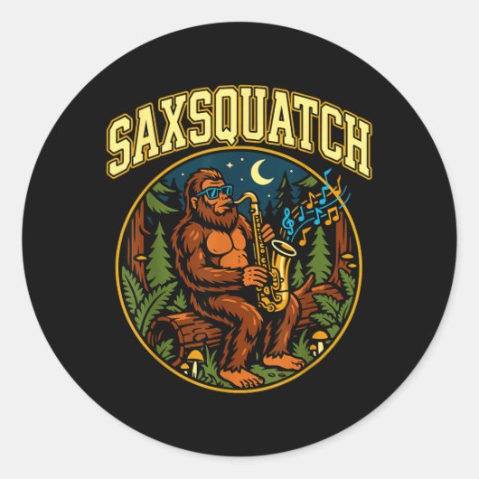 Saxsquatch Bigfoot Saxophone Player Jazz Music Hum Runder Aufkleber (Vorderseite)