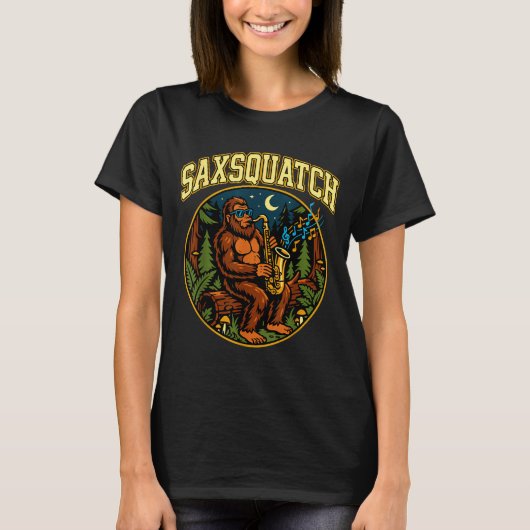 Saxsquatch Bigfoot Saxophone Player Jazz Music Hum T-Shirt (Vorderseite)