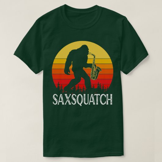Saxsquatch Retro Sonnenuntergang T-Shirt (Design vorne)