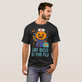 Say Boo zu Grippe Nurse Halloween Impfstoff Pumpki T-Shirt (Vorne ganz)