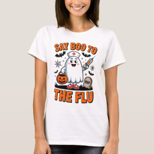 Say Boo zum Griechisch Funny Halloween Nurse Docto T-Shirt