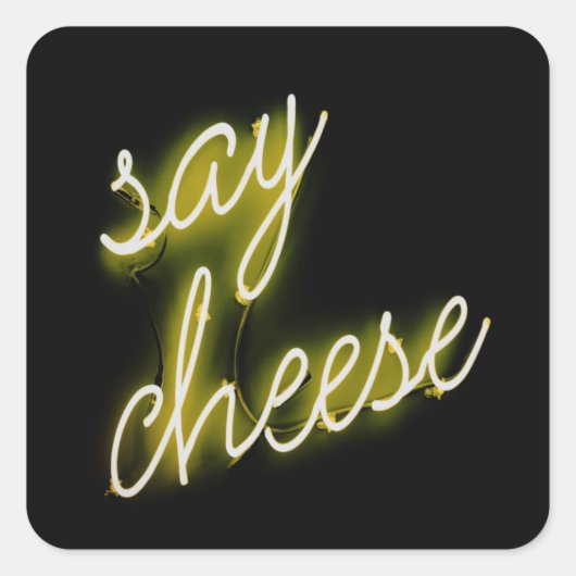 Say Cheese Neon Lights Quadratischer Aufkleber (Vorderseite)