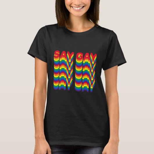 Say Gay Regenbogen lgbtq Stolperflagge Retromuster T-Shirt (Vorderseite)