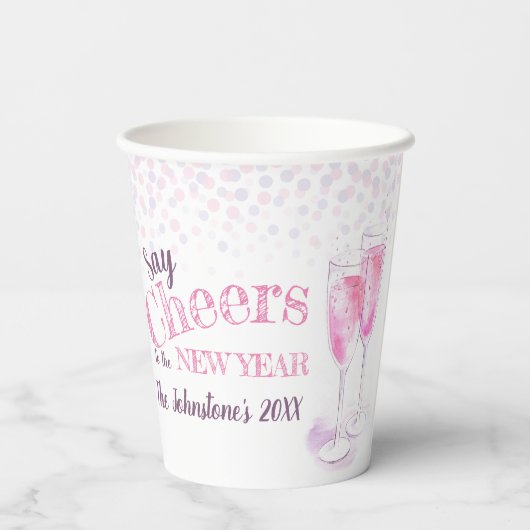 Say jubeln New Years rosa Champagner blubbly Pappbecher (Rückseite)