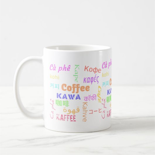 Say Kaffee in allen Sprachen farbig Kaffeetasse (Links)