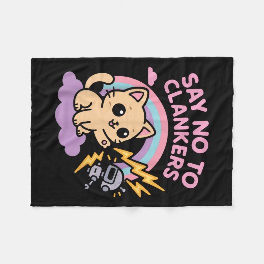 Say No To Clankers Anti Ai Robots Cute Kitten Rain Fleecedecke (Vorderseite (Horizontal))