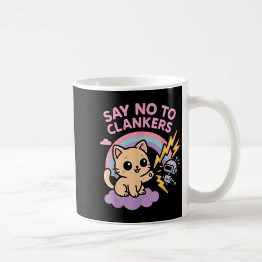 Say No To Clankers Anti Ai Robots Cute Kitten Rain Kaffeetasse (Rechts)