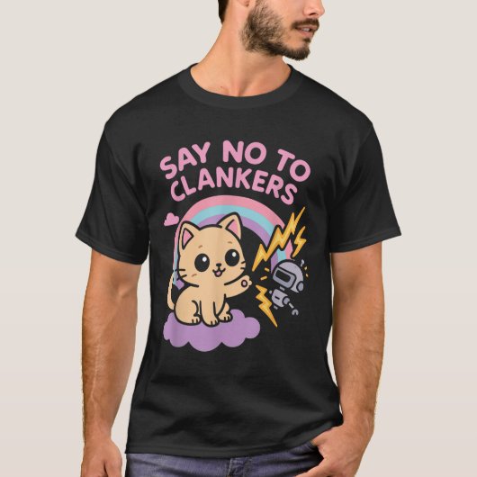 Say No To Clankers Anti Ai Robots Cute Kitten Rain T-Shirt (Vorderseite)