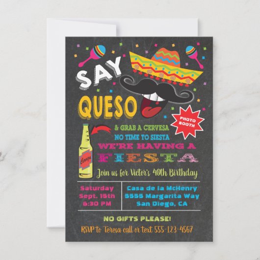 Say Queso Mexican Fiesta Party Einladung (Vorderseite)