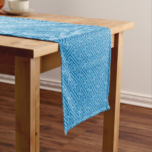 Sayagata Muster, Japanisch, Blau und Baby Blue Kurzer Tischläufer