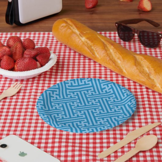 Sayagata Muster, Japanisch, Blau und Baby Blue Pappteller (Picknick)