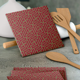 Sayagata Muster, Japanisch, Burgund und Gold Fliese