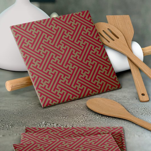 Sayagata Muster, Japanisch, Burgund und Gold Fliese