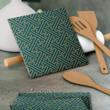 Sayagata Muster, Japanisch, Gold und Navy Blue