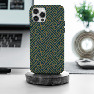 Sayagata Muster, Japanisch, Gold und Navy Blue iPhone 15 Pro Max Hülle