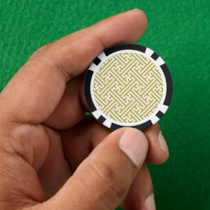 Sayagata Muster, Japanisch, Gold und Weiß Pokerchips
