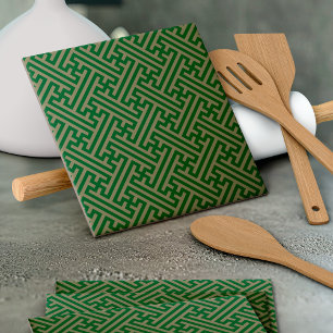 Sayagata-Muster, Japanisch, Grün und Gold Fliese