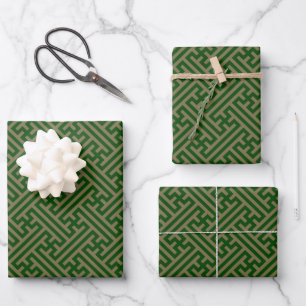 Sayagata-Muster, Japanisch, Grün und Gold Geschenkpapier Set
