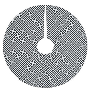 Sayagata-Muster, Japanisch, Schwarz und Weiß Polyester Weihnachtsbaumdecke