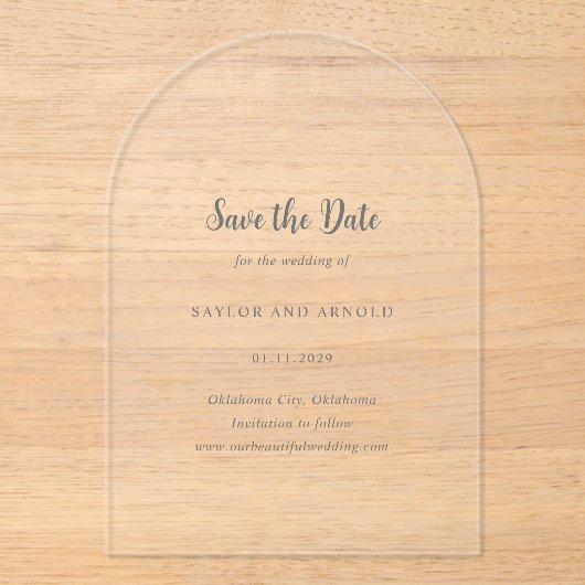 Saylor Modern Wedding rettet das Datum Acryleinladungen (Vorderseite)