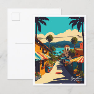 Sayulita Mexico Art Reisen Vintage Illustration Postkarte