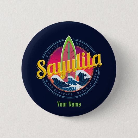 Sayulita Mexico Surfer Vintag Wave Sunset Bigwave Button (Vorderseite)