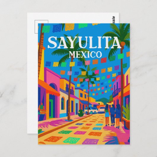 Sayulita Mexico Vintage Vibrant Street Postkarte (Vorne/Hinten)