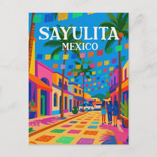 Sayulita Mexico Vintage Vibrant Street Postkarte (Vorderseite)