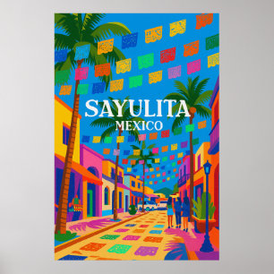 Sayulita Mexiko Farbige Reiseposter Poster