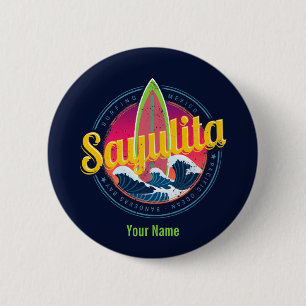 Sayulita Mexiko Surfer Vintage Welle Sonnenunterga Button