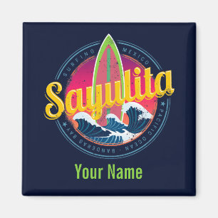 Sayulita Mexiko Surfer Vintage Welle Sonnenunterga Magnet
