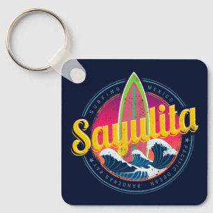 Sayulita Mexiko Surfer Vintage Welle Sonnenunterga Schlüsselanhänger