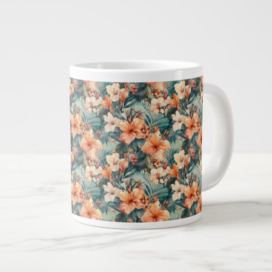 SBold Tropical Hibiskus Print Keramik Jumbo Tasse (Vorderseite Rechts)