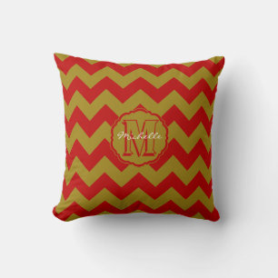 SC Monogram Zickzack, Red-Gold Square Pillow Kissen