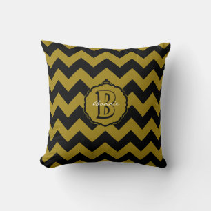 SC Monogram Zickzack, Schwarz-Gold B Square Pillow Kissen