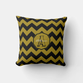 SC Monogram Zickzack, Schwarz-Gold-Quadrat-Pillow Kissen