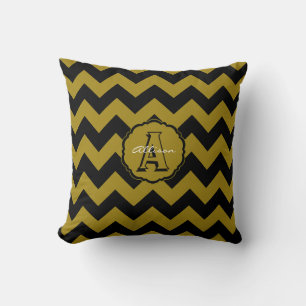 SC Monogram Zickzack, Schwarz-Gold-Quadrat-Pillow Kissen