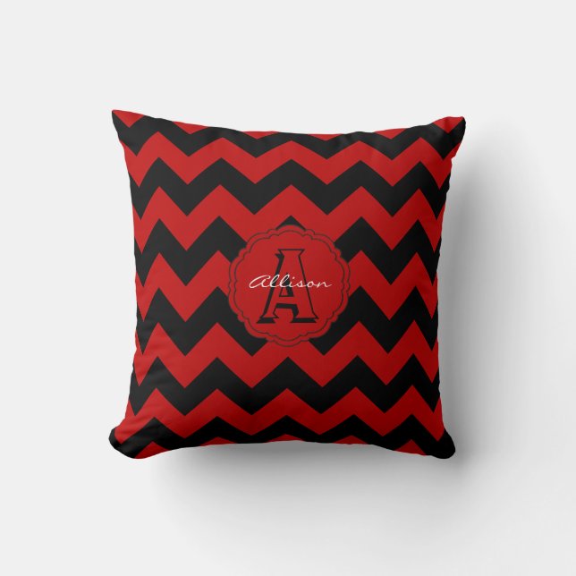 SC Monogramm Zickzack, Rot-Schwarz-Quadrat-Pillow Kissen (Vorderseite)
