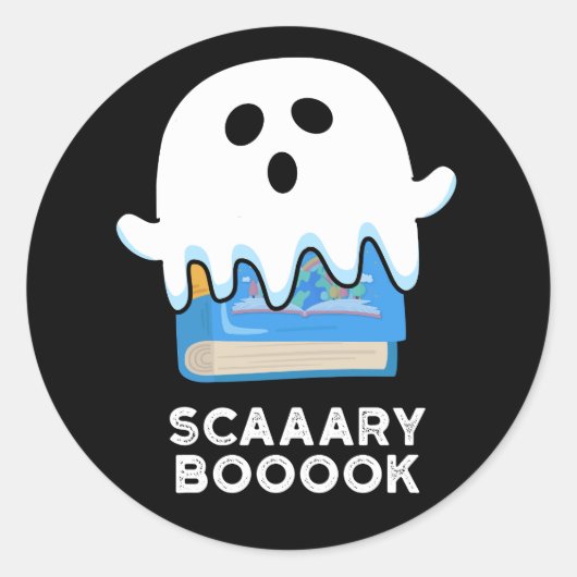 Scaaary Booook Funny Ghost Book Pub Dark BG Runder Aufkleber (Vorderseite)