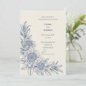 Scabiosa Delft Blau Toile Einladung (Stehend Vorderseite)