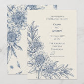 Scabiosa Delft Blau Toile Einladung (Vorne/Hinten)