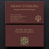 Scales of Justice Burgundy Gold Legal QR Code  Visitenkarte