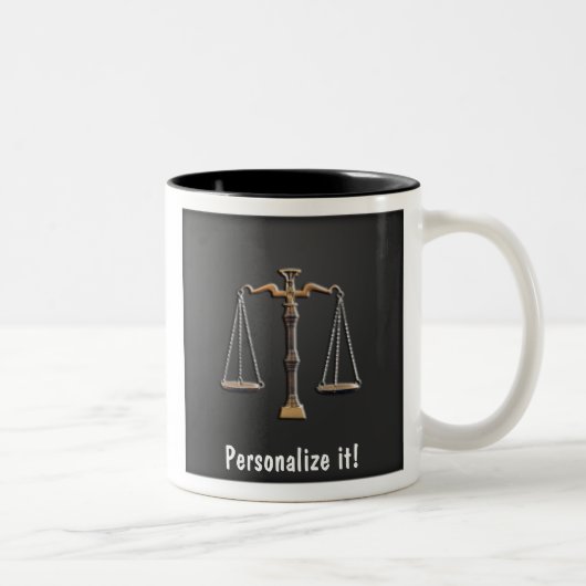 Scales of Justice on Ebony - PERSONALISIEREN SIE E Zweifarbige Tasse (Rechts)