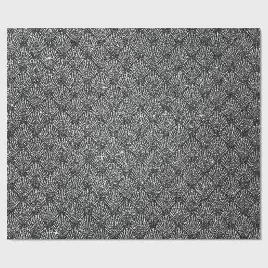 Scales Seashell Black Art Deco Gray Silver Glitzer Geschenkpapier (Flach)
