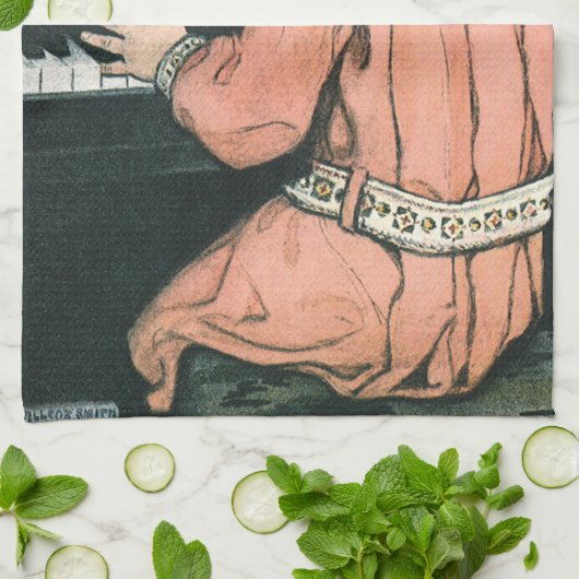 Scales von Jessie Willcox Smith, Piano Music Girl Geschirrtuch (Gefaltet)