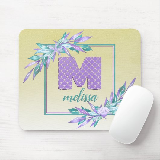 Scales Watercolor Lila Ombre Mermaid Monogram Mousepad (Mit Mouse)