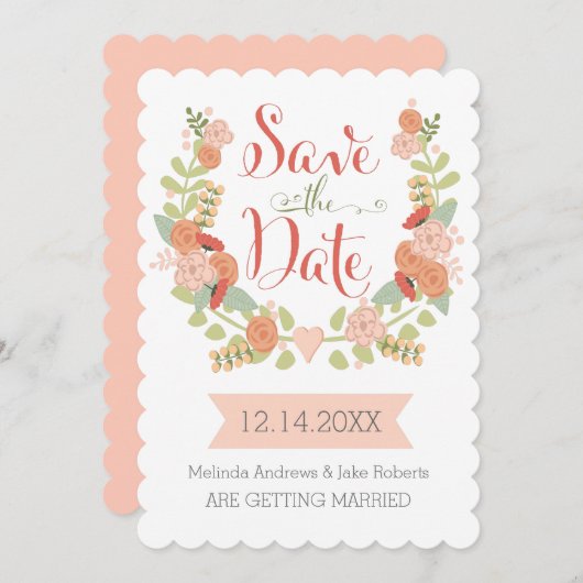 Scallop Edge Floral Save the Date (Vorne/Hinten)