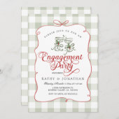 Scallop-Edge-Handgezeichnete Gingham-Engagement-Pa Einladung (Vorne/Hinten)