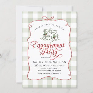 Scallop-Edge-Handgezeichnete Gingham-Engagement-Pa Einladung