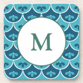 Scallop Floral Custom Colors Mit Monogramm Getränkeuntersetzer (Vorderseite)